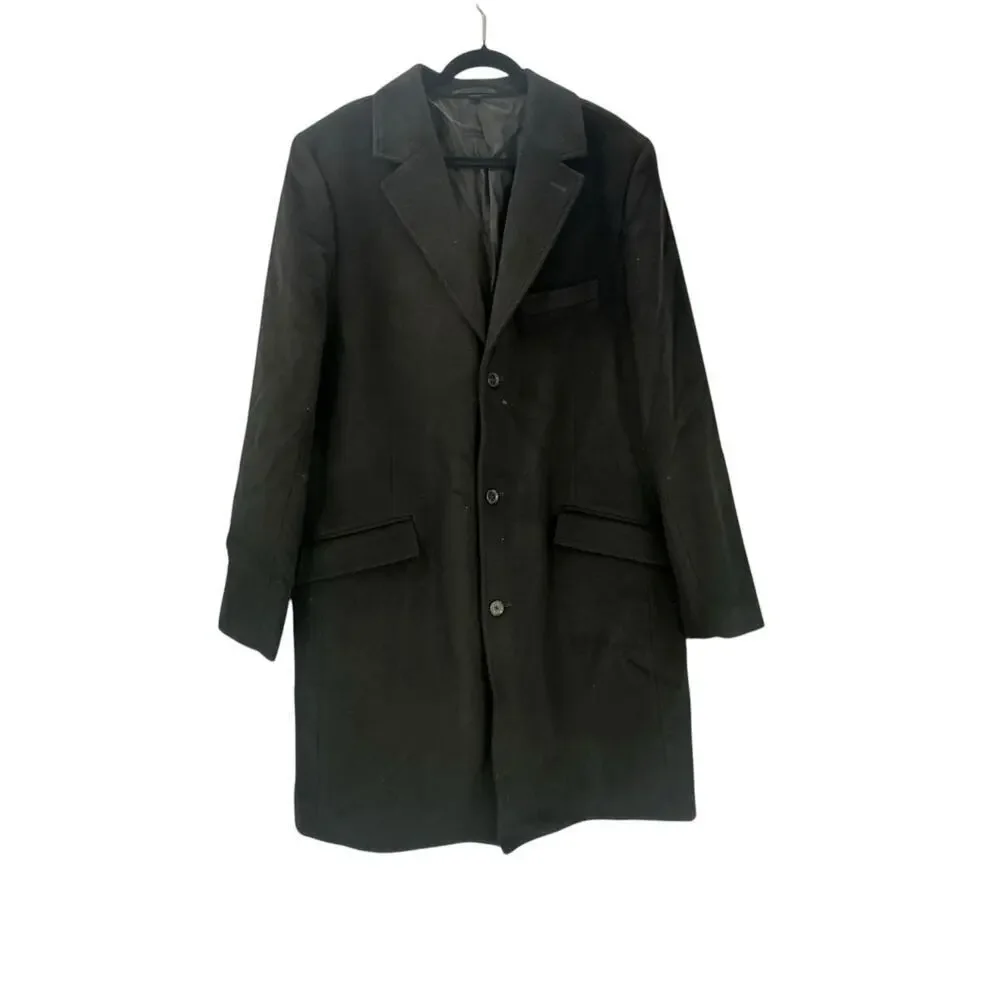 J.Crew Men's Black Rivington Topcoat In Italian Wool Cashmere Blend Size 44L NWT